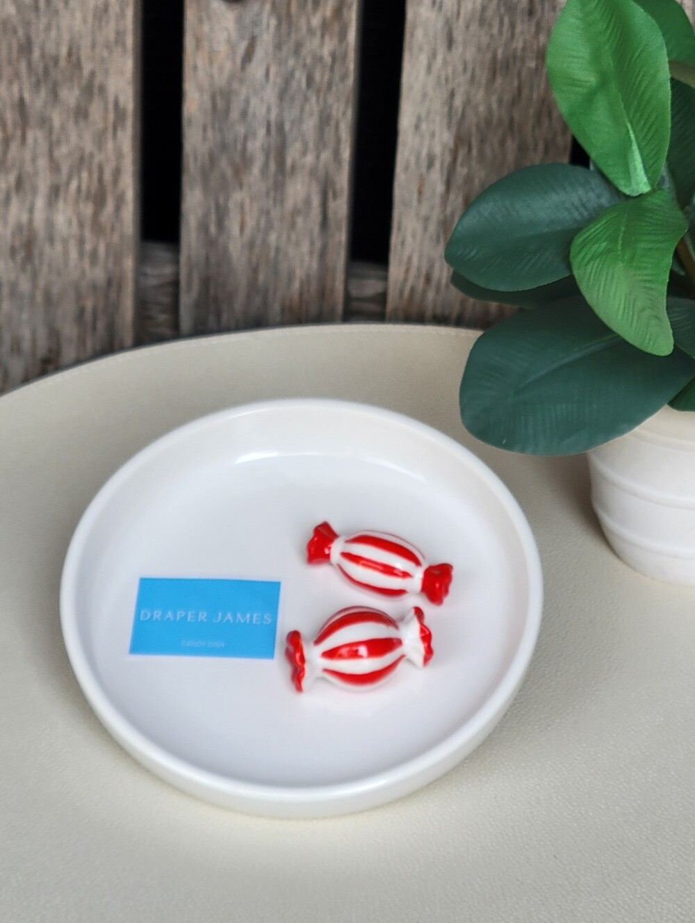 Draper James White Ceramic Dish with Red Candy Accents